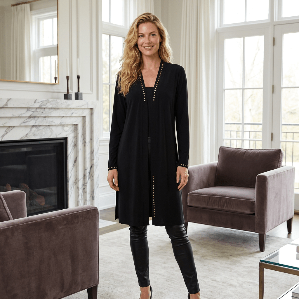 Cardigan - Long with gold rhinestone - Black