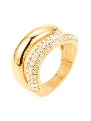 Big double crystal ring gold